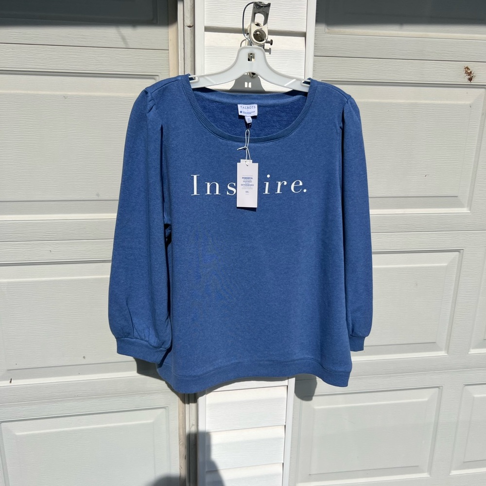 NWT Talbots Blue “Inspire” Long Fun Sleeve Sweatshirt - Picture 6 of 10